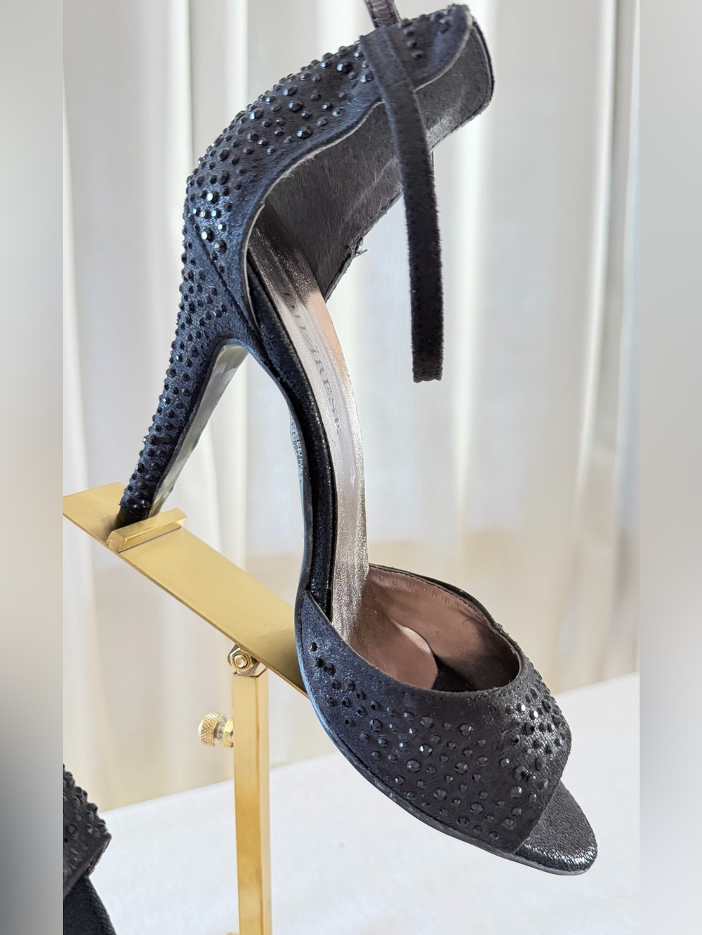 NWT, MADE IN ITALY! Divarese Brand-Black Rhinestone Open-Toe Stilettos